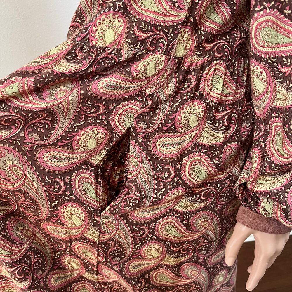 Vintage 70s / 80s‎ Paisley Dress Brown Red Midi // Size Medium - Picture 6 of 8